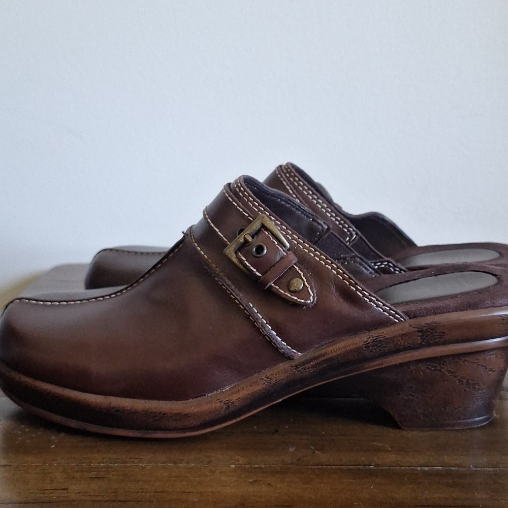 Vintage Nickels Brown Leather Clogs Mules Comfort Shoes Size 8.5 - Picture 9 of 11